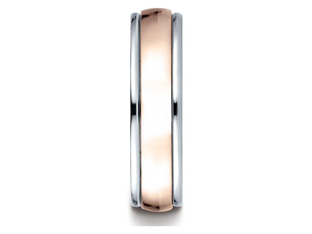 Benchmark® 14 kt Two Tone Goldd 6mm Comfort-fit High Polished Carved Design Wedding Band Ring