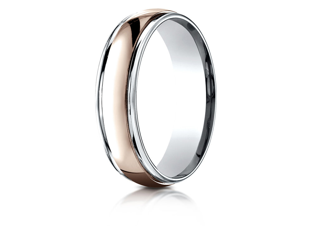 Benchmark® 14 kt Two Tone Goldd 6mm Comfort-fit High Polished Carved Design Wedding Band Ring