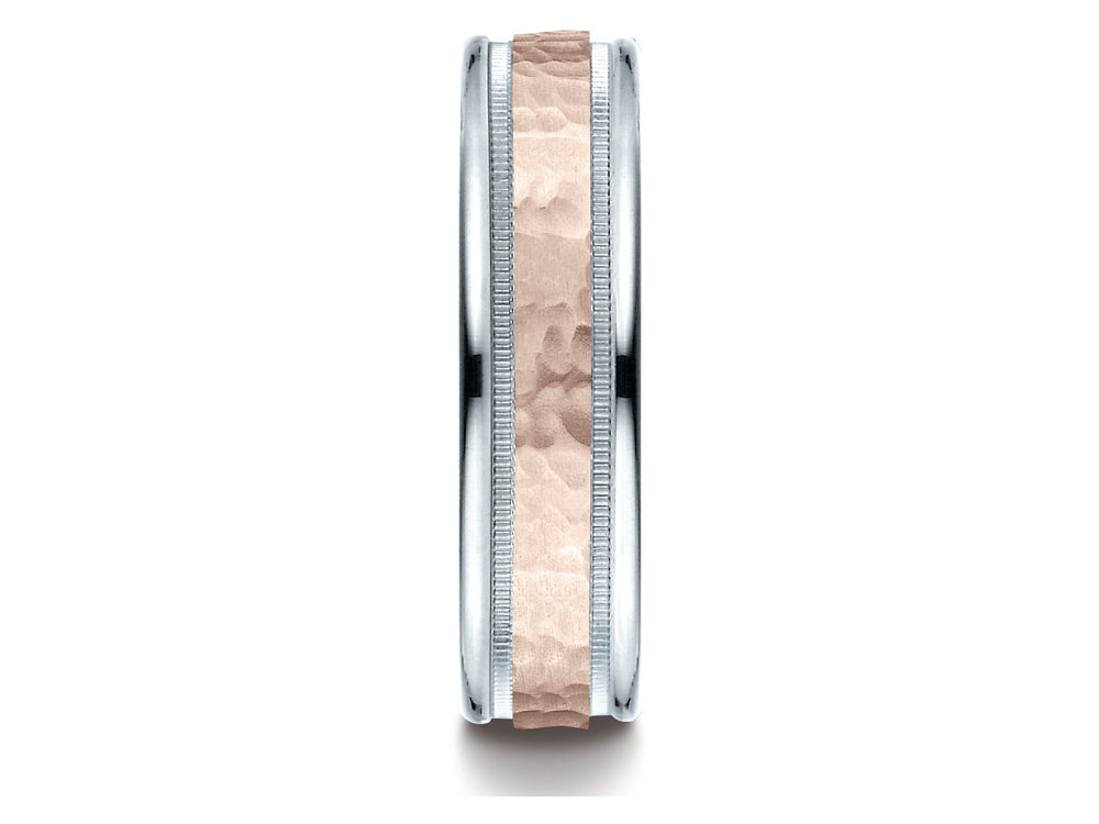 Benchmark® 14 kt Two Tone Goldd 6mm Comfort-fit Hammer Finish Design Wedding Band Ring