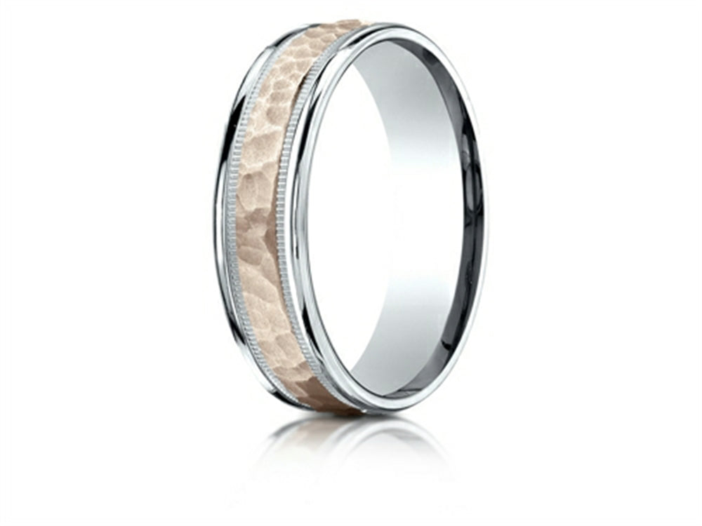 Benchmark® 14 kt Two Tone Goldd 6mm Comfort-fit Hammer Finish Design Wedding Band Ring