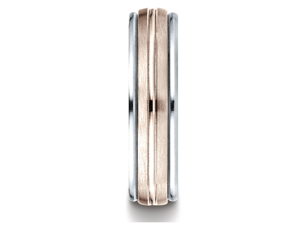 Benchmark® 14 kt Two Tone Goldd 6mm Comfort-fit Satin Finish Center Cut Design Wedding Band Ring