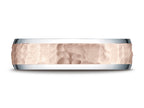 Benchmark® 14 kt Two Tone Goldd 6mm Comfort-fit Hammer Finish Beveled Edge Design Wedding Band Ring