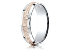 Benchmark® 14 kt Two Tone Goldd 6mm Comfort-fit Hammer Finish Beveled Edge Design Wedding Band Ring