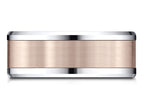 Benchmark® 14 kt Two Tone Gold (Rose and White) 8mm Comfort-fit Drop Bevel Satin Finish Design Wedding Band Ring