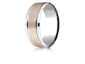 Benchmark® 14 kt Two Tone Gold (Rose and White) 8mm Comfort-fit Drop Bevel Satin Finish Design Wedding Band Ring