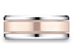 Benchmark® 14 kt Two Tone Goldd 8mm Comfort-fit Drop Bevel Satin Finish Milgrain Design Wedding Band Ring
