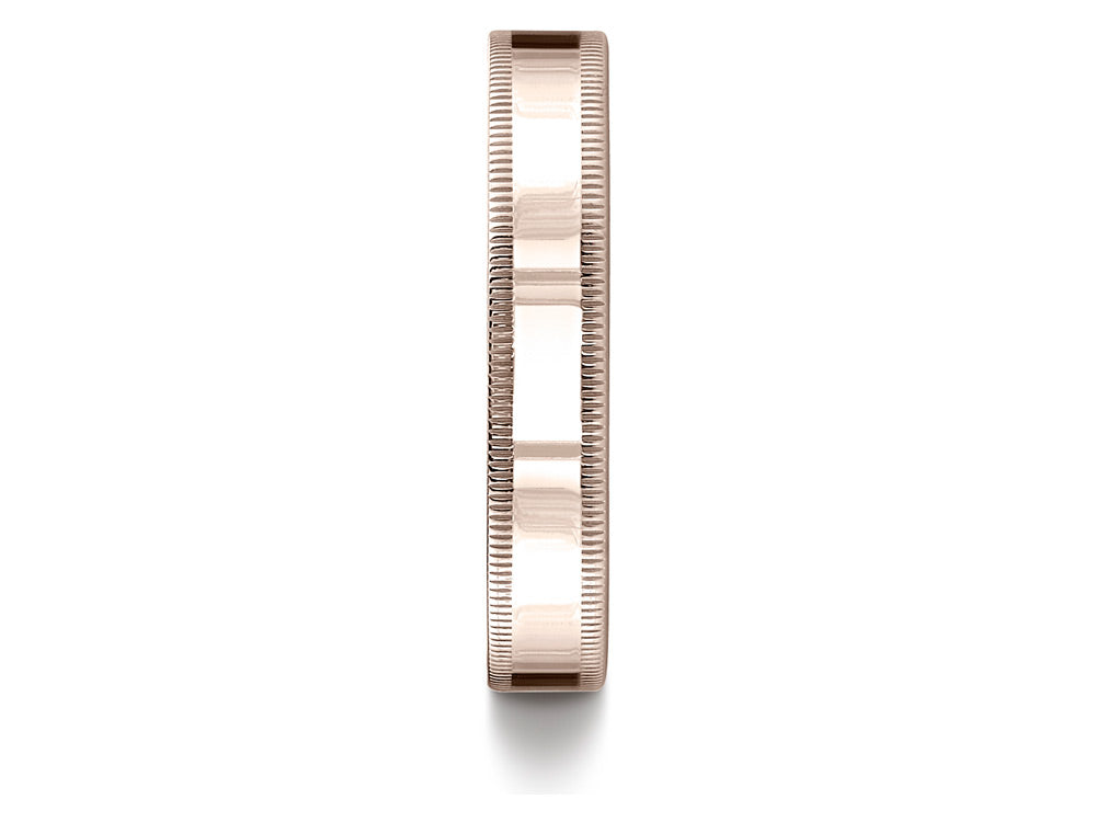 Benchmark® 14k Rose Gold 4mm Flat Comfort-fit Wedding Band / Ring With Milgrain