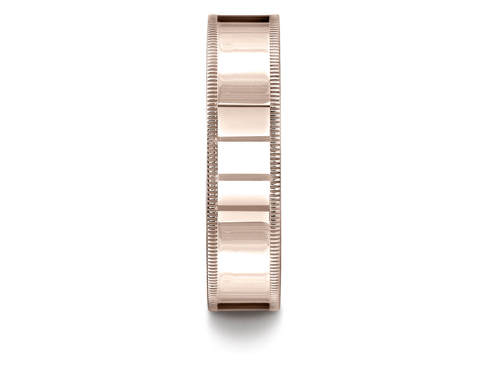 Benchmark® 14k Rose Gold 6mm Flat Comfort-fit Wedding Band / Ring With Milgrain