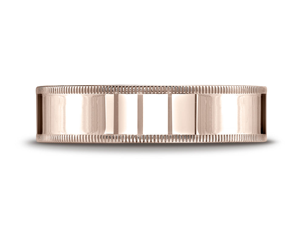 Benchmark® 14k Rose Gold 6mm Flat Comfort-fit Wedding Band / Ring With Milgrain
