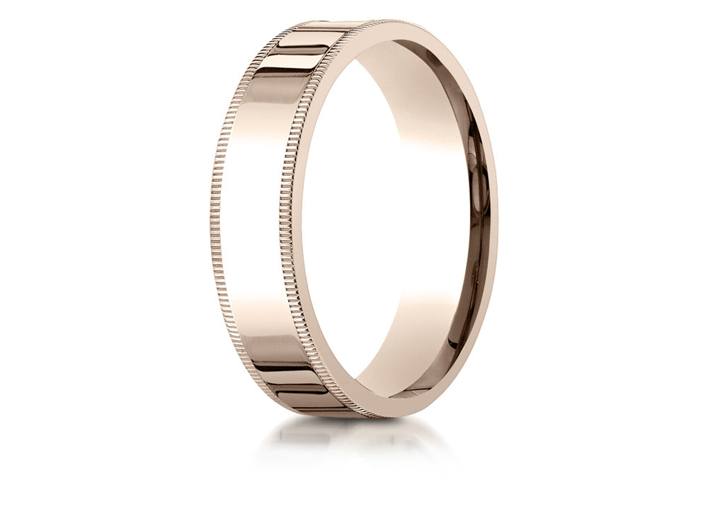 Benchmark® 14k Rose Gold 6mm Flat Comfort-fit Wedding Band / Ring With Milgrain