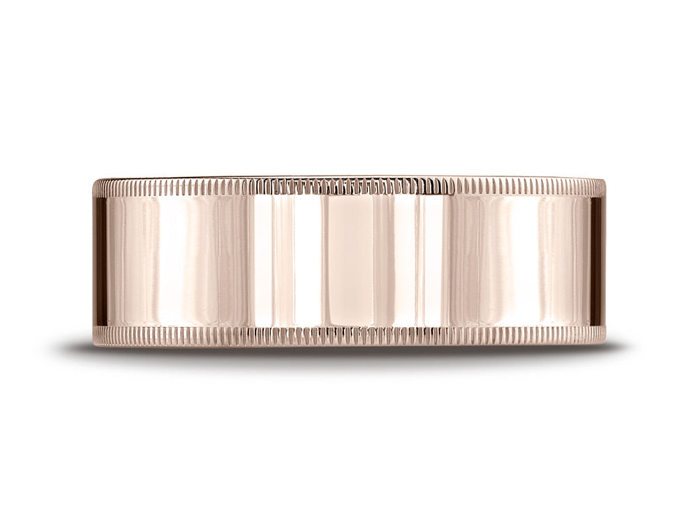 Benchmark® 14k Rose Gold 8mm Flat Comfort-fit Wedding Band / Ring With Milgrain