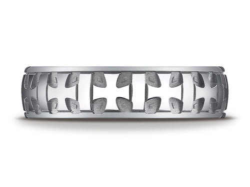 Benchmark® 6mm Comfort-fit Gaelic Cross Carved Design Wedding Band Ring