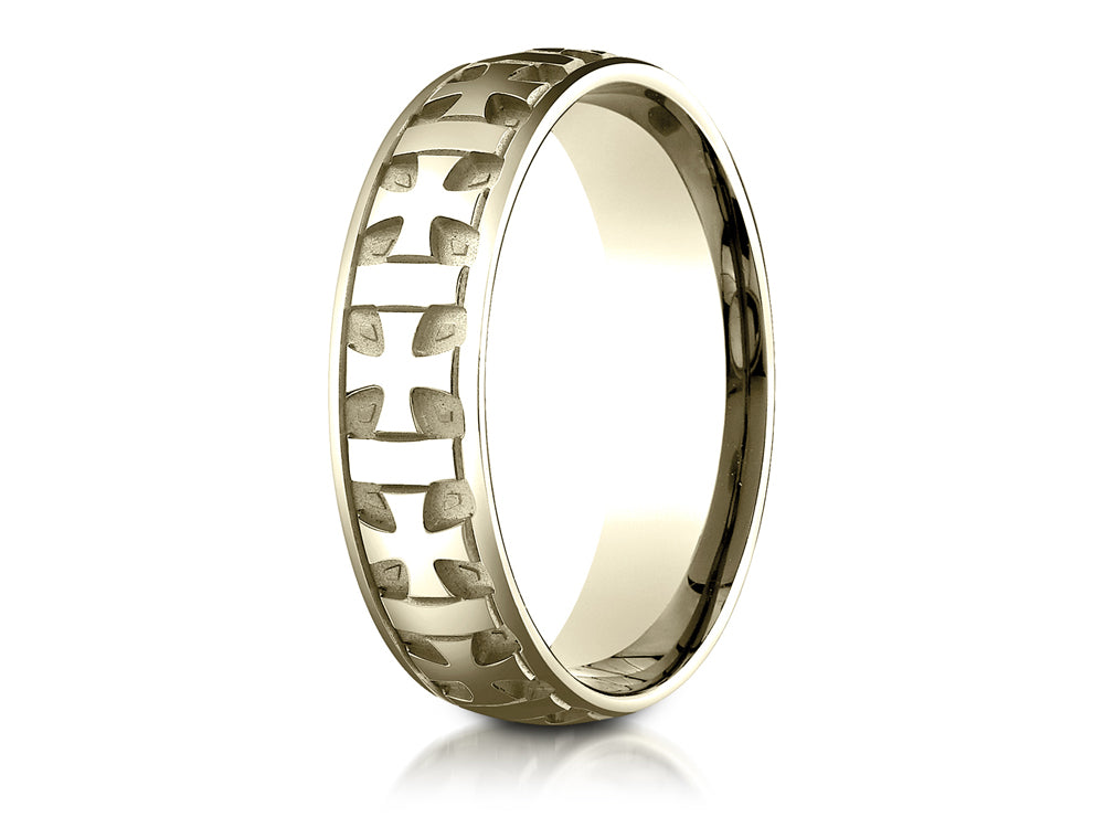 Benchmark® 6mm Comfort-fit Gaelic Cross Carved Design Wedding Band Ring