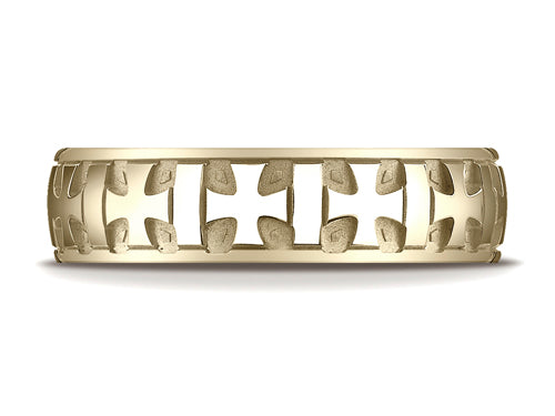 Benchmark® 6mm Comfort-fit Gaelic Cross Carved Design Wedding Band Ring