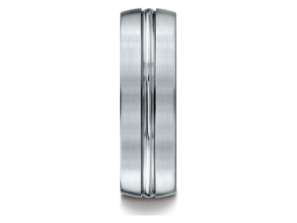 Benchmark® 10k Gold 7mm Comfort-fit Satin-finished With High Polished Center Cut Carved Design Wedding Band Ring