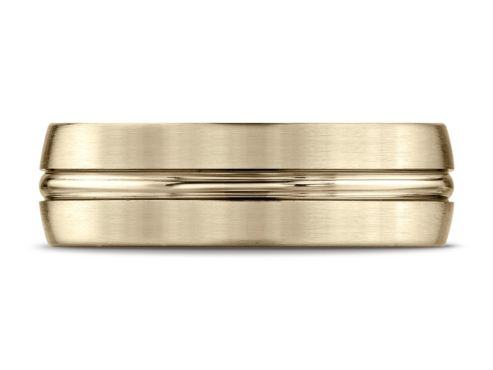 Benchmark® 10k Gold 7mm Comfort-fit Satin-finished With High Polished Center Cut Carved Design Wedding Band Ring