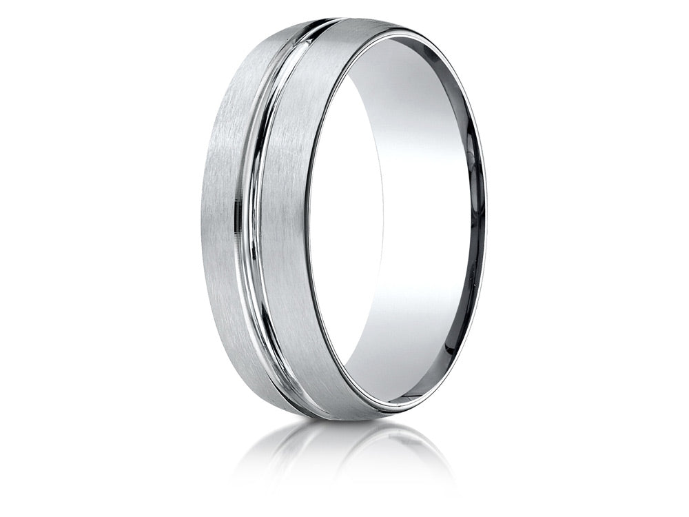 Benchmark® 10k Gold 7mm Comfort-fit Satin-finished With High Polished Center Cut Carved Design Wedding Band Ring
