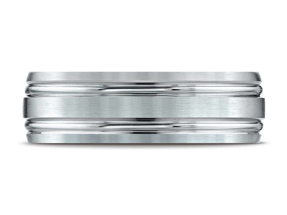 Benchmark® 14k Gold 7mm Comfort-fit Satin-finished With Parallel Grooves Carved Design Wedding Band Ring