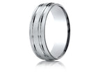 Benchmark® 10k Gold 7mm Comfort-fit Satin-finished With Parallel Grooves Carved Design Wedding Band Ring
