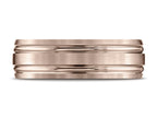 Benchmark® 14k Rose Gold 7mm Comfort-fit Satin-finished With Parallel Grooves Carved Design Wedding Band Ring