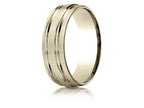 Benchmark® 18k Gold 7mm Comfort-fit Satin-finished With Parallel Grooves Carved Design Wedding Band Ring