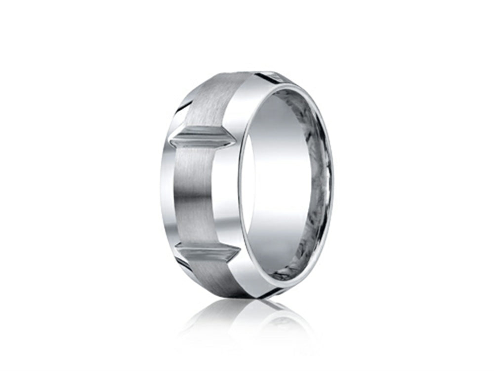 Benchmark® Cobalt Chrome™ 10mm Comfort-fit Satin-finished Polished Grooves and Beveled Edge Ring