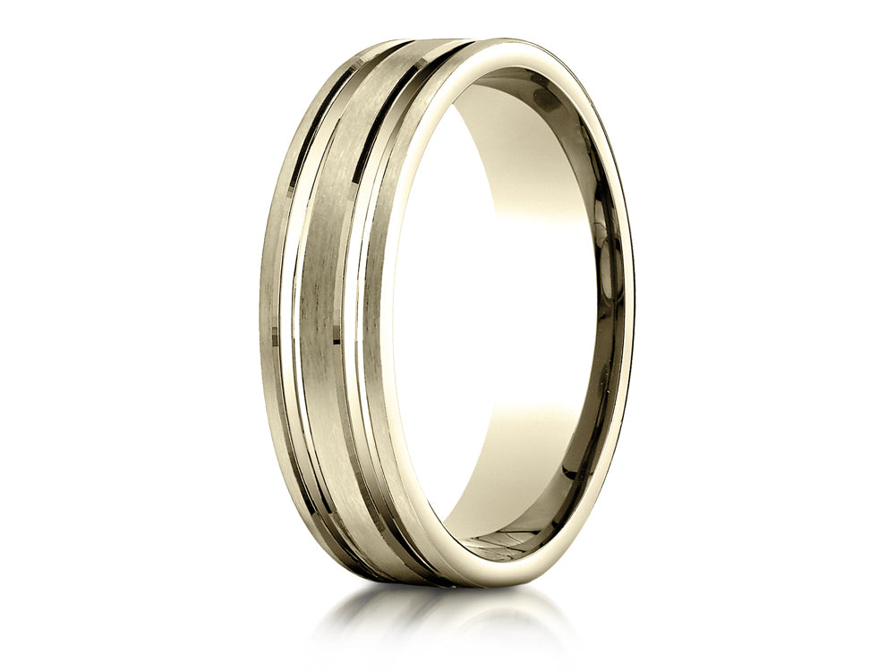 Benchmark® 6mm Comfort-fit Satin-finished With Parallel Grooves Carved Design Wedding Band Ring