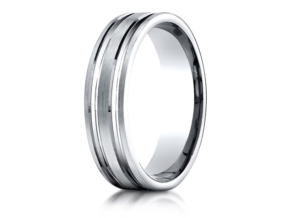 Benchmark® 6mm Comfort-fit Satin-finished With Parallel Grooves Carved Design Wedding Band Ring