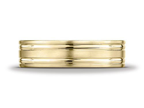 Benchmark® 6mm Comfort-fit Satin-finished With Parallel Grooves Carved Design Wedding Band Ring