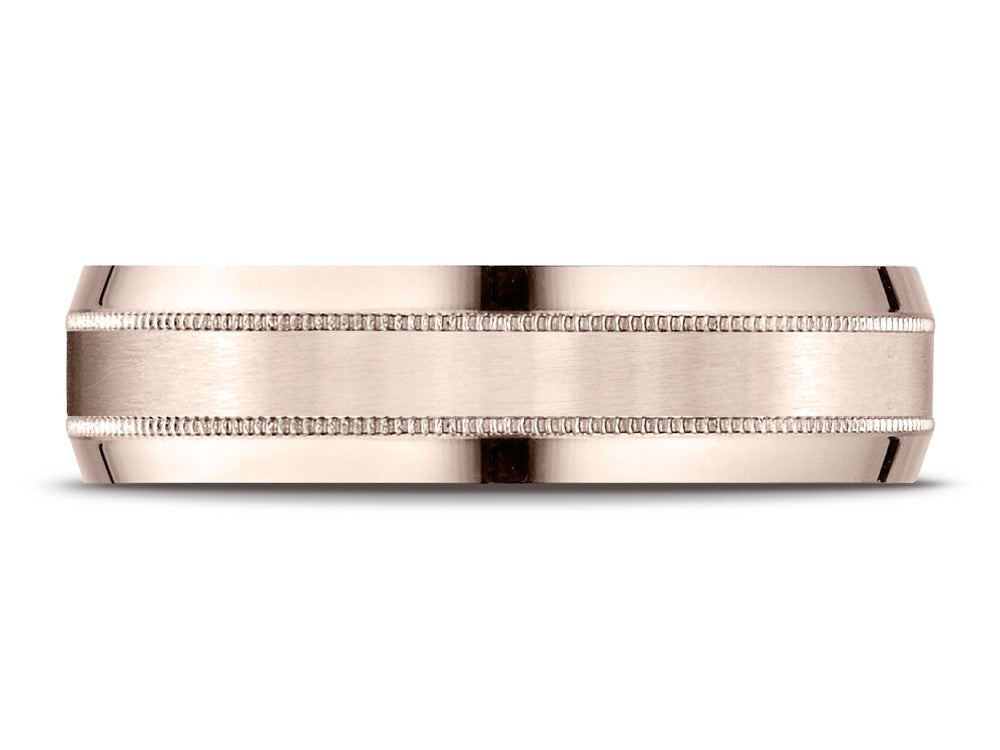 Benchmark® 14k Rose Gold 6mm Comfort-fit Satin-finished With Milgrain Carved Design Wedding Band Ring