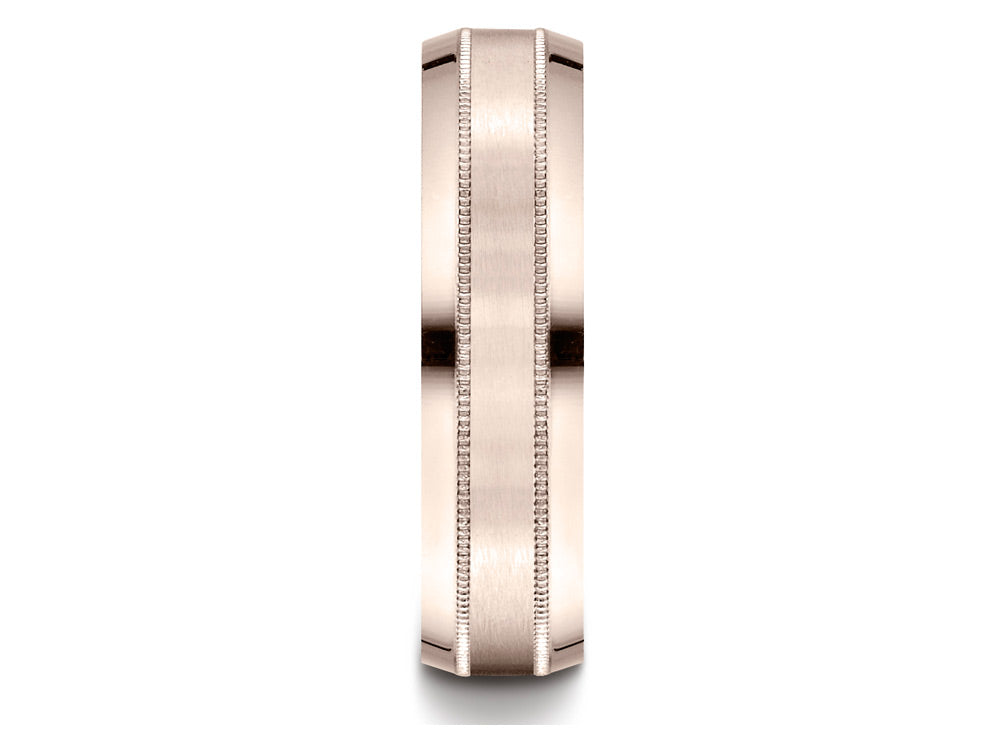 Benchmark® 14k Rose Gold 6mm Comfort-fit Satin-finished With Milgrain Carved Design Wedding Band Ring