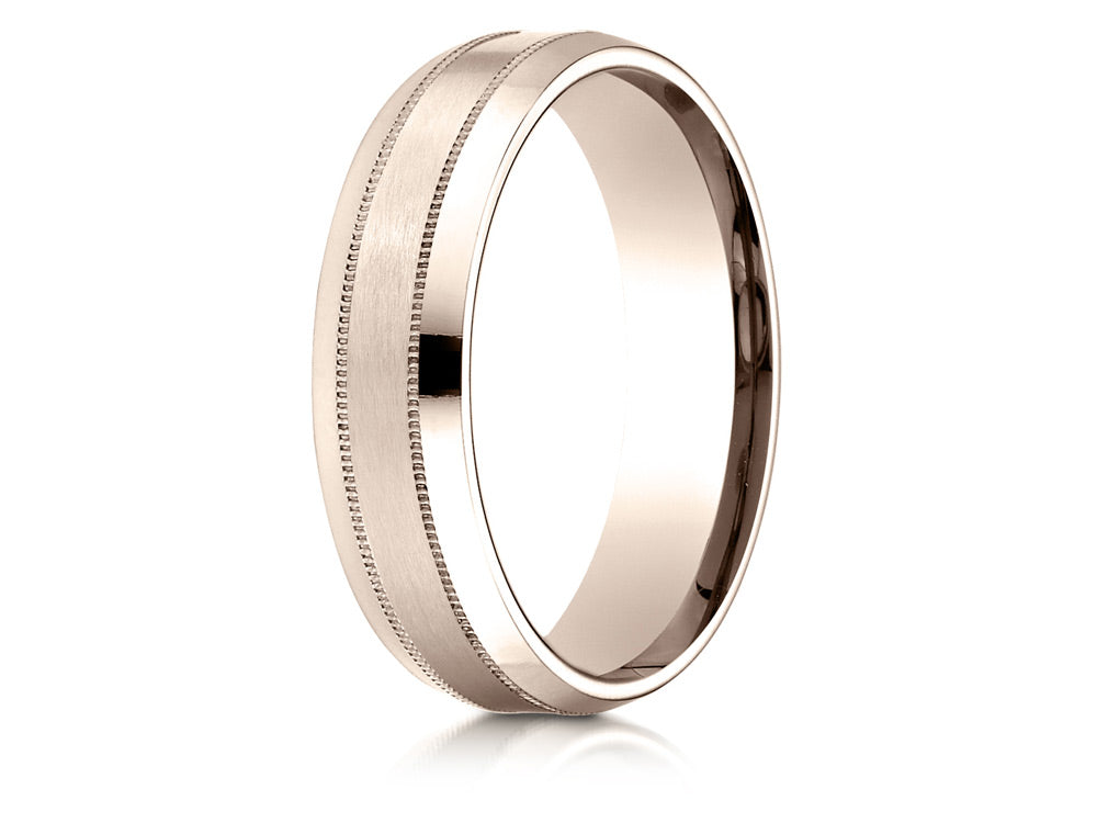 Benchmark® 14k Rose Gold 6mm Comfort-fit Satin-finished With Milgrain Carved Design Wedding Band Ring
