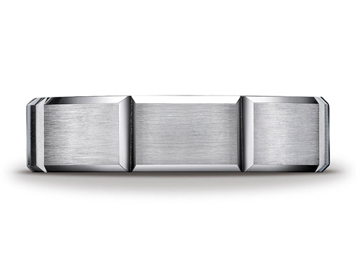 Benchmark® 6mm Comfort-fit Satin-finished Grooves Carved Design Wedding Band Ring