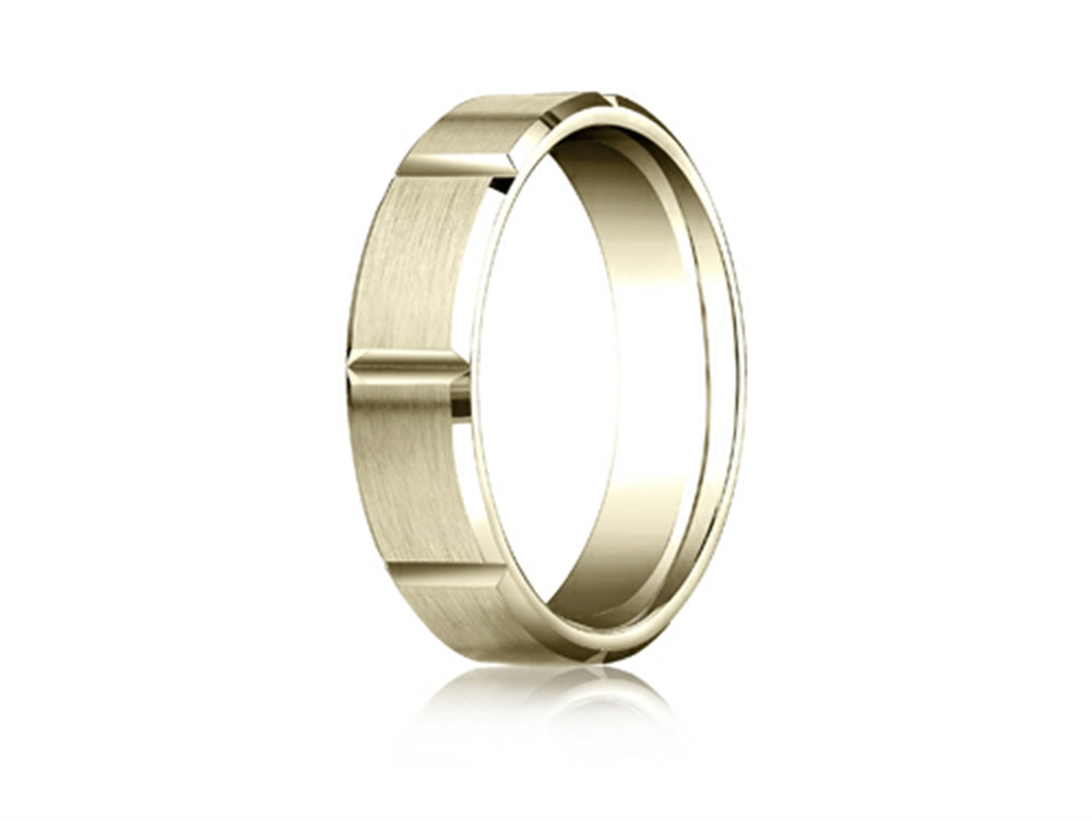 Benchmark® 6mm Comfort-fit Satin-finished Grooves Carved Design Wedding Band Ring