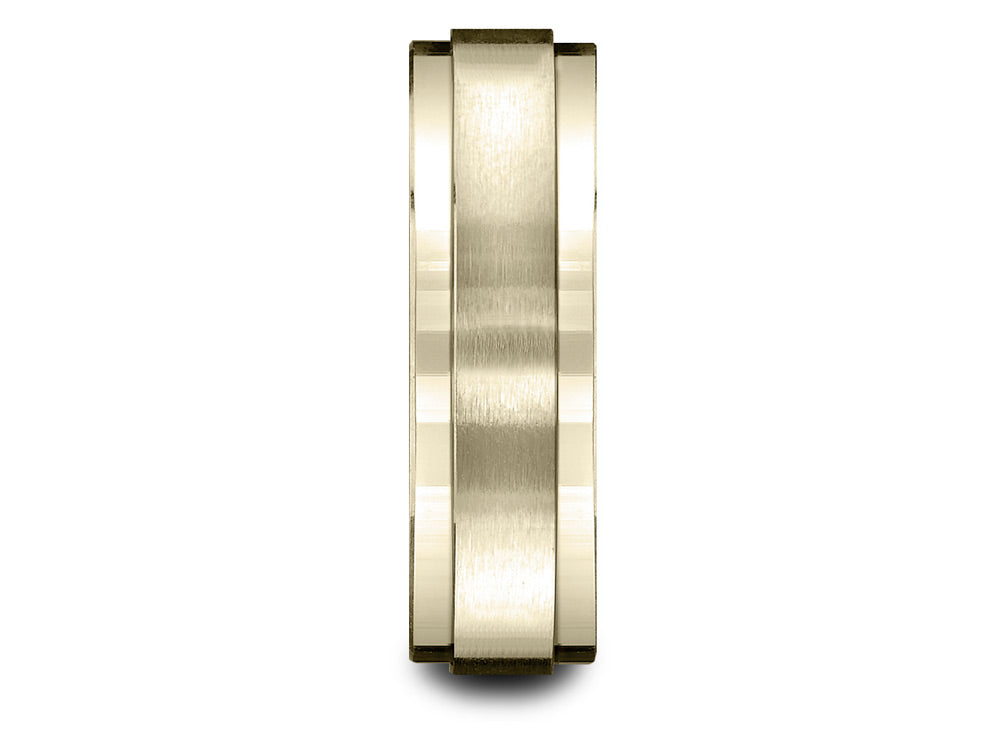 Benchmark® 10k Gold 7mm Comfort-fit Satin-finished With High Polished Drop Edge Carved Design Wedding Band Ring