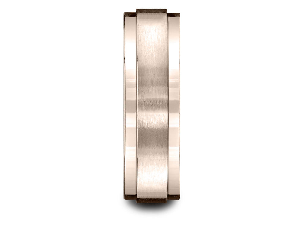 Benchmark® 14k Rose Gold 7mm Comfort-fit Satin-finished With High Polished Drop Edge Carved Design Wedding Band Ring