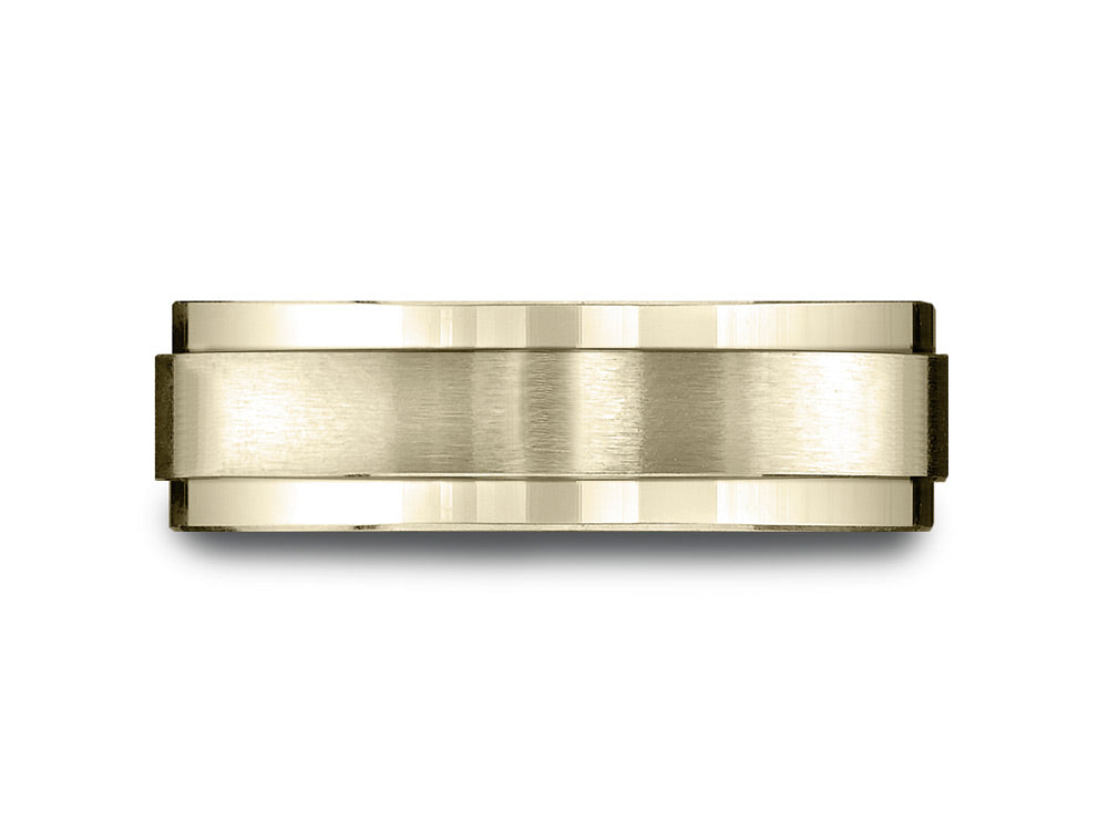 Benchmark® 18k Gold 7mm Comfort-fit Satin-finished With High Polished Drop Edge Carved Design Wedding Band Ring