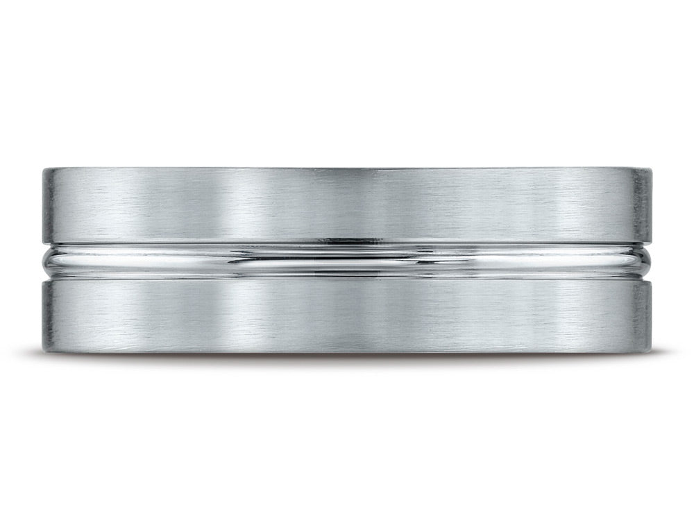 Benchmark® 14k Gold 7mm Comfort-fit Satin-finished With High Polished Center Cut Carved Design Wedding Band Ring