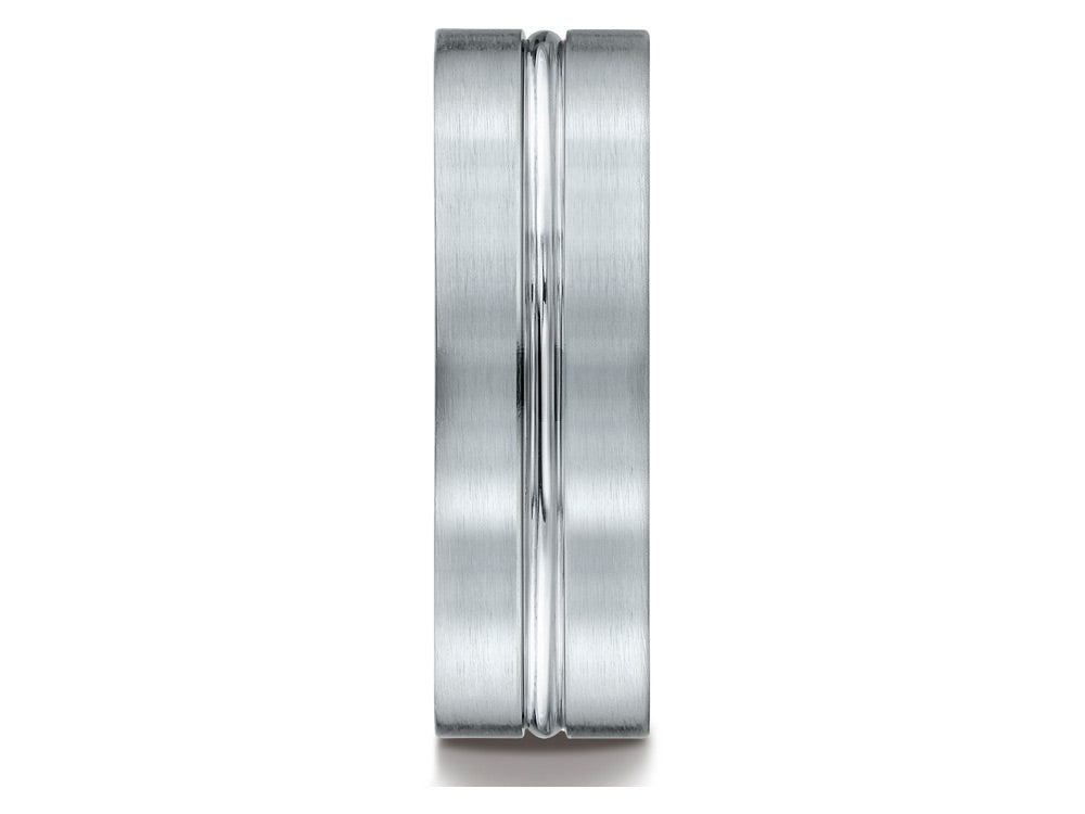 Benchmark® 14k Gold 7mm Comfort-fit Satin-finished With High Polished Center Cut Carved Design Wedding Band Ring