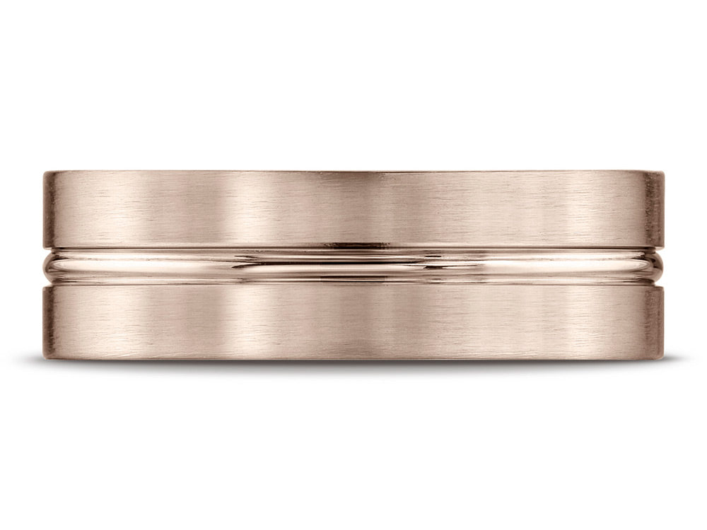 Benchmark® 14k Rose Gold 7mm Comfort-fit Satin-finished With High Polished Center Cut Carved Design Wedding Band Ring