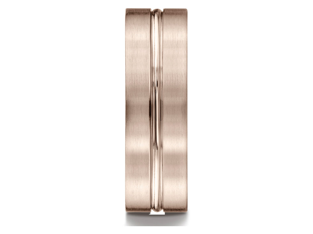 Benchmark® 14k Rose Gold 7mm Comfort-fit Satin-finished With High Polished Center Cut Carved Design Wedding Band Ring