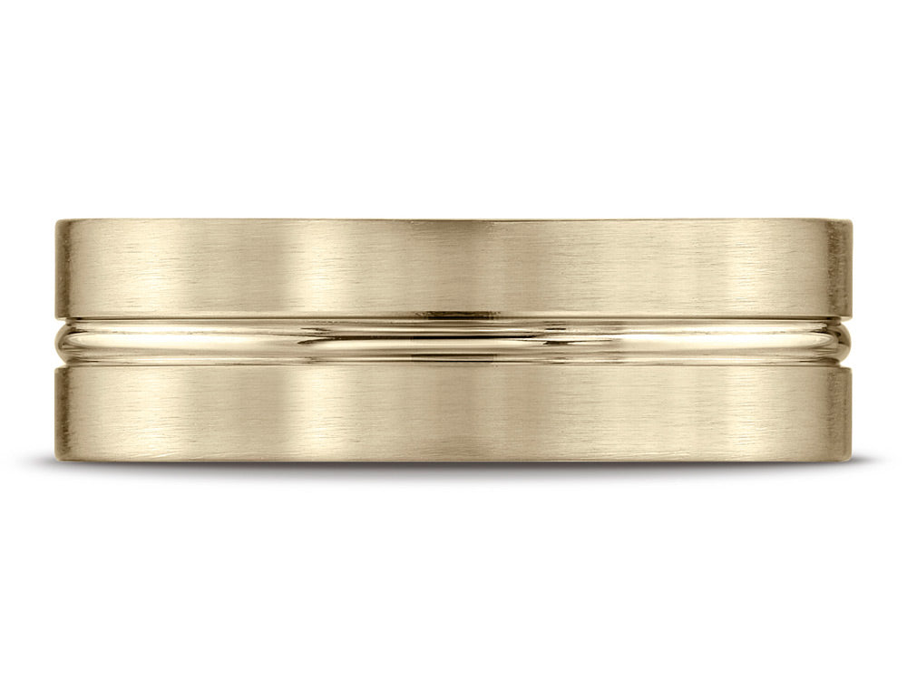 Benchmark® 18k Gold 7mm Comfort-fit Satin-finished With High Polished Center Cut Carved Design Wedding Band Ring