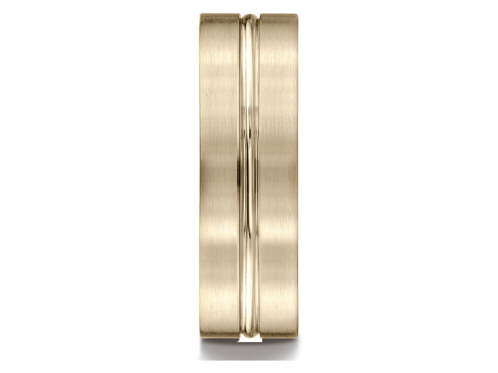 Benchmark® 18k Gold 7mm Comfort-fit Satin-finished With High Polished Center Cut Carved Design Wedding Band Ring