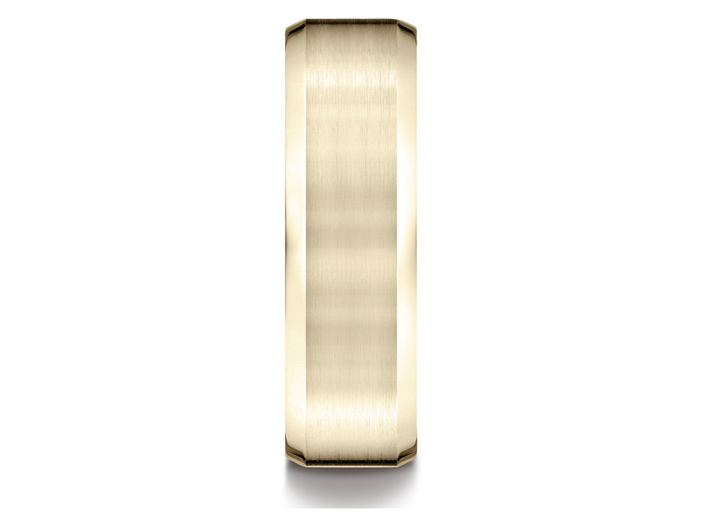 Benchmark® 14k Gold 7mm Comfort-fit Satin-finished With High Polished Beveled Edge Carved Design Wedding Band Ring