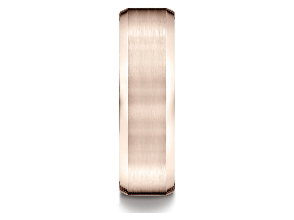 Benchmark® 14k Rose Gold 7mm Comfort-fit Satin-finished With High Polished Beveled Edge Carved Design Wedding Band Ring