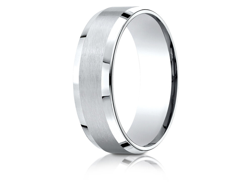 Benchmark® 18k Gold 7mm Comfort-fit Satin-finished With High Polished Beveled Edge Carved Design Wedding Band Ring