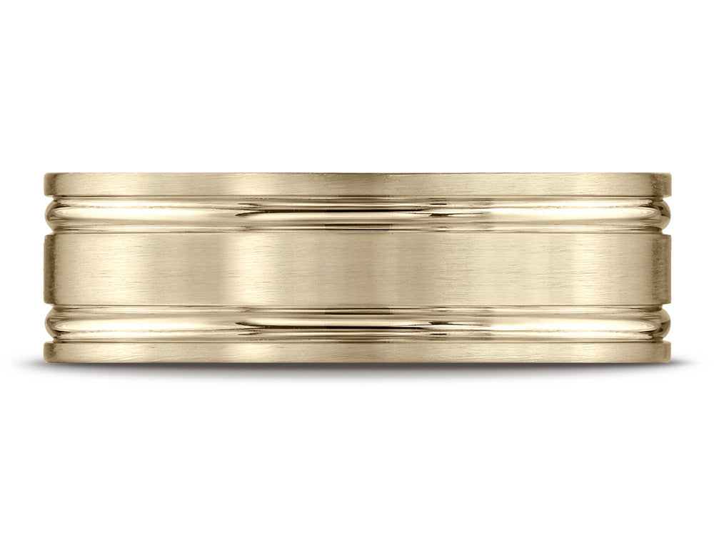 Benchmark® 14k Gold 7mm Comfort-fit Satin-finished With Parallel Grooves Carved Design Wedding Band Ring