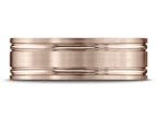Benchmark® 14k Rose Gold 7mm Comfort-fit Satin-finished With Parallel Grooves Carved Design Wedding Band Ring