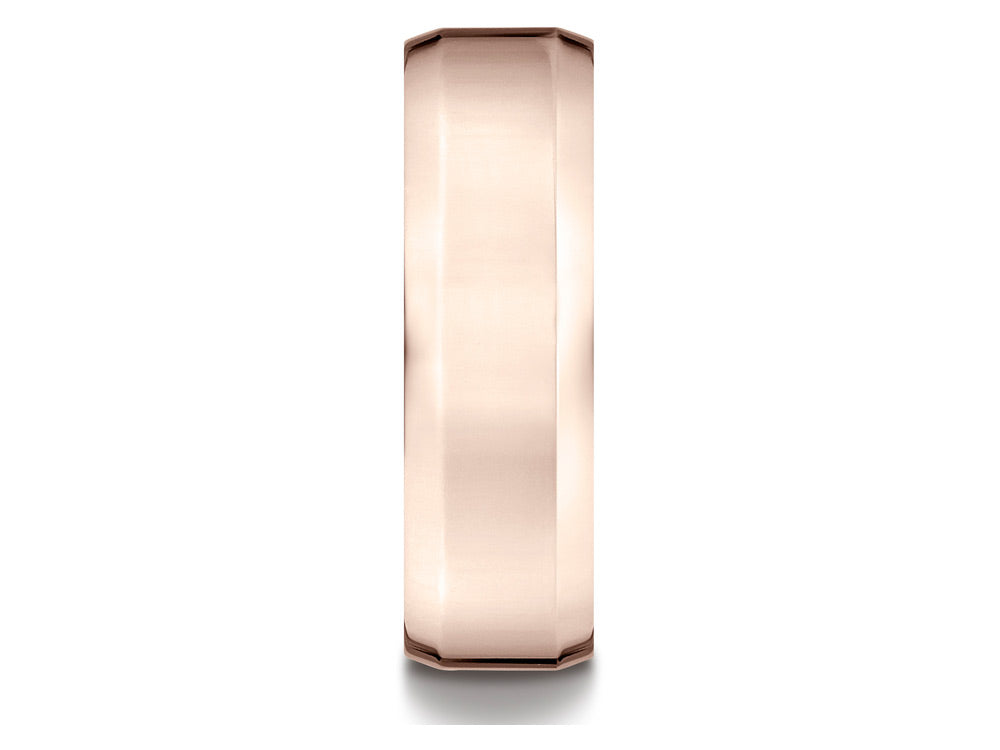 Benchmark® 14k Rose Gold 7mm Comfort-fit High Polished Carved Design Wedding Band Ring