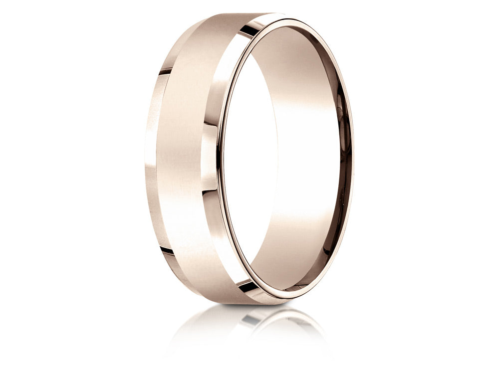 Benchmark® 14k Rose Gold 7mm Comfort-fit High Polished Carved Design Wedding Band Ring